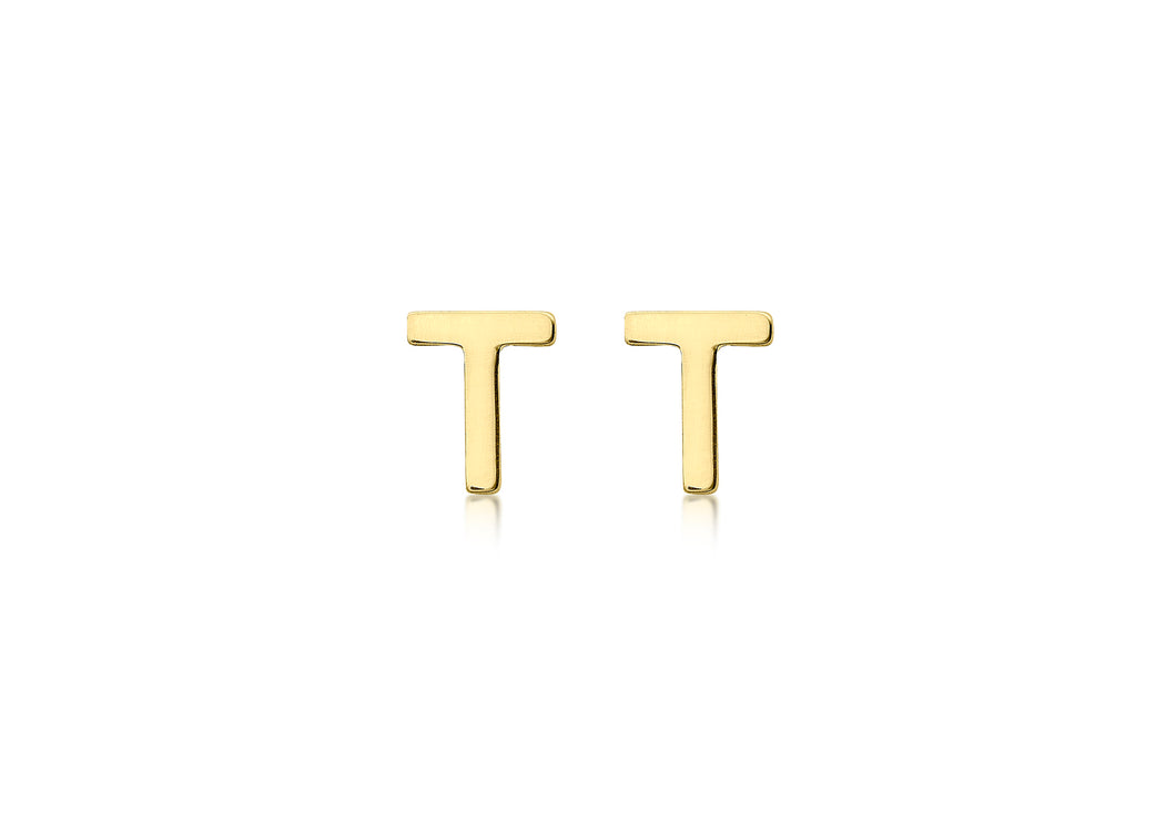 9ct Yellow Gold 'T' Initial Stud Earrings - Product Code - 1.59.1842