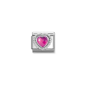 Nomination Composable Classic Link, Faceted Pink Heart with Beaded Edge - Product Code - 330605 030