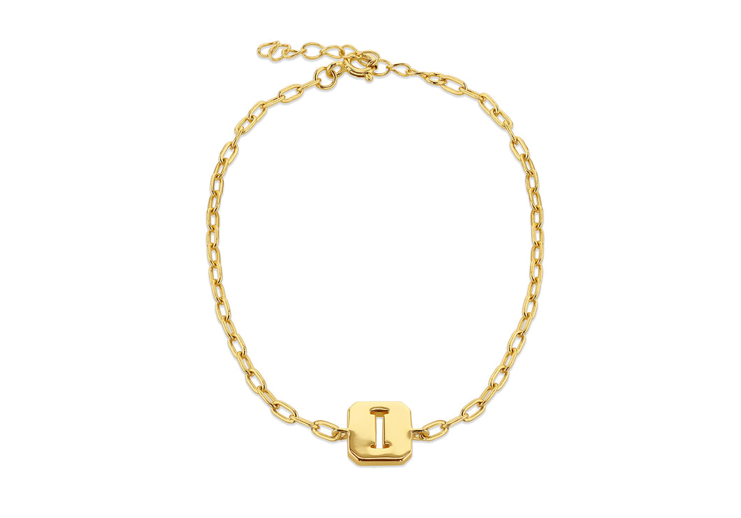 Sterling Silver & Yellow Gold Plated Initial I Open Link Bracelet - Product Code - 8.20.2131