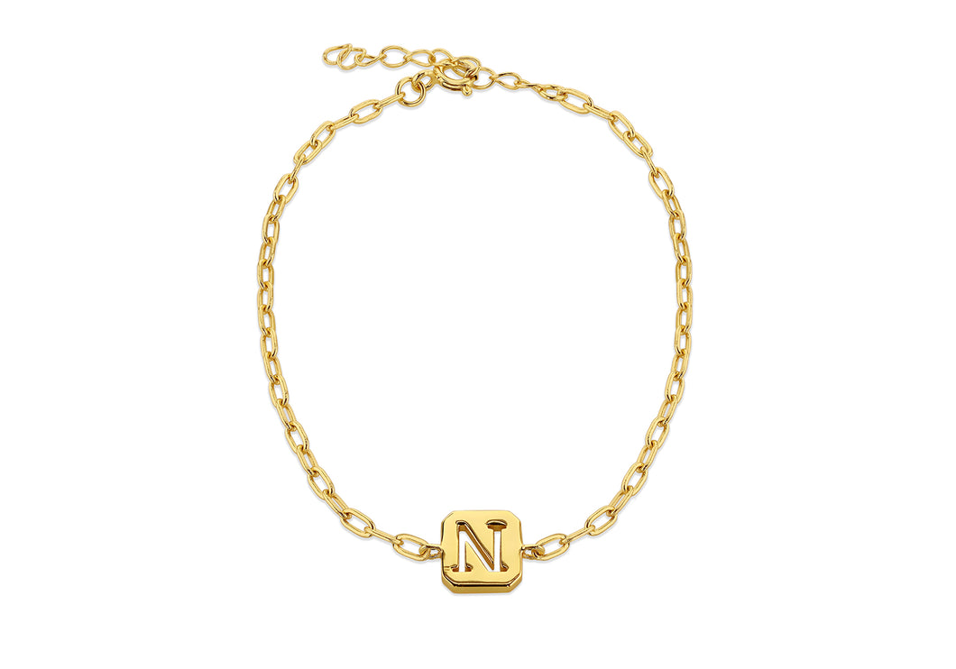 Sterling Silver & Yellow Gold Plated Initial N Open Link Bracelet - Product Code - 8.20.2136