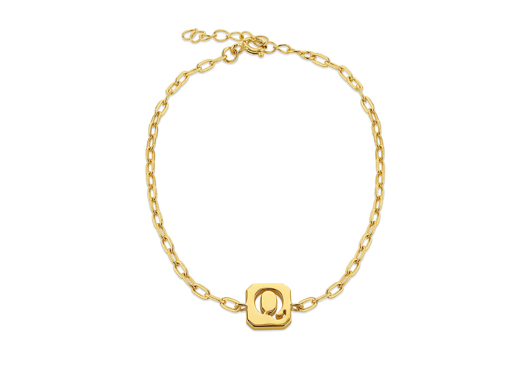 Sterling Silver & Yellow Gold Plated Initial Q Open Link Bracelet - Product Code - 8.20.2139