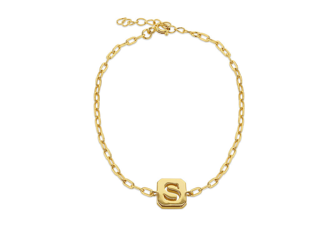 Sterling Silver & Yellow Gold Plated Initial S Open Link Bracelet - Product Code - 8.20.2141