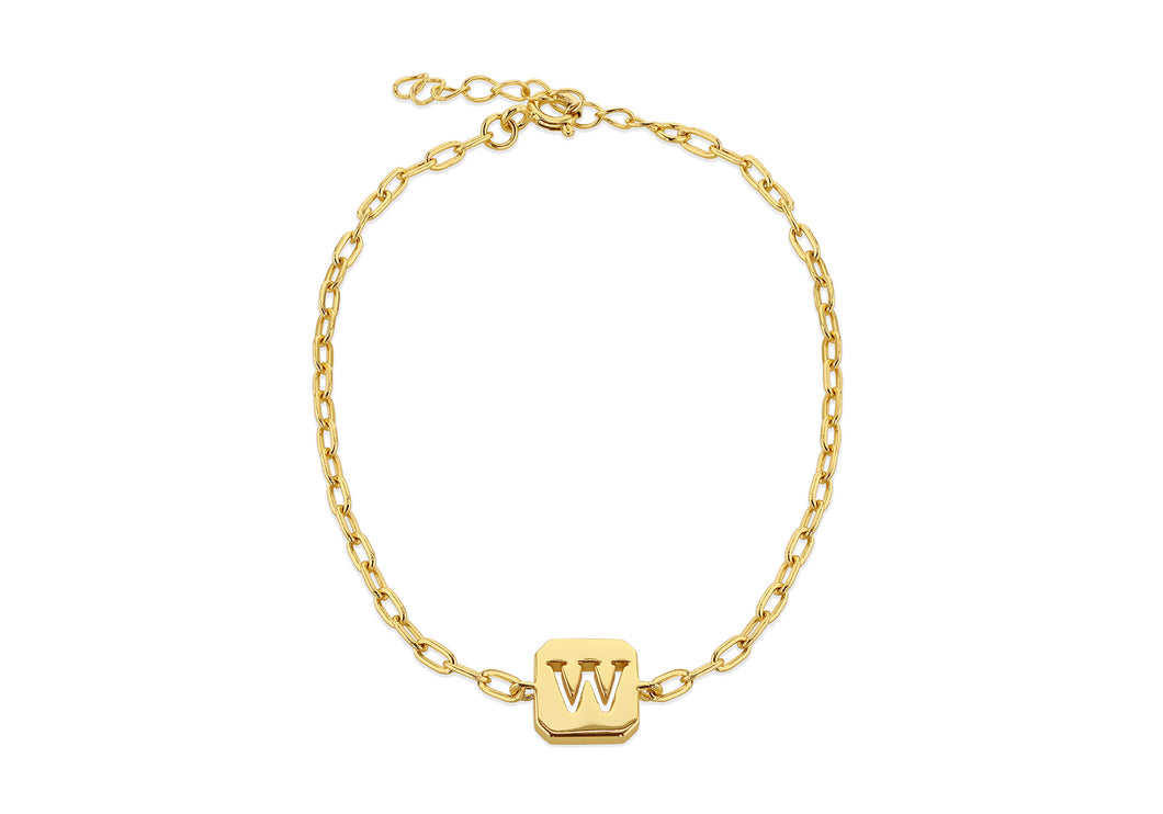 Sterling Silver & Yellow Gold Plated Initial W Open Link Bracelet - Product Code - 8.20.2145