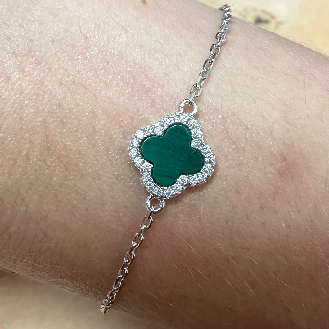 Sterling Silver, Malachite Clover Style Stone Set Bracelet - Product Code - 8.23.8102