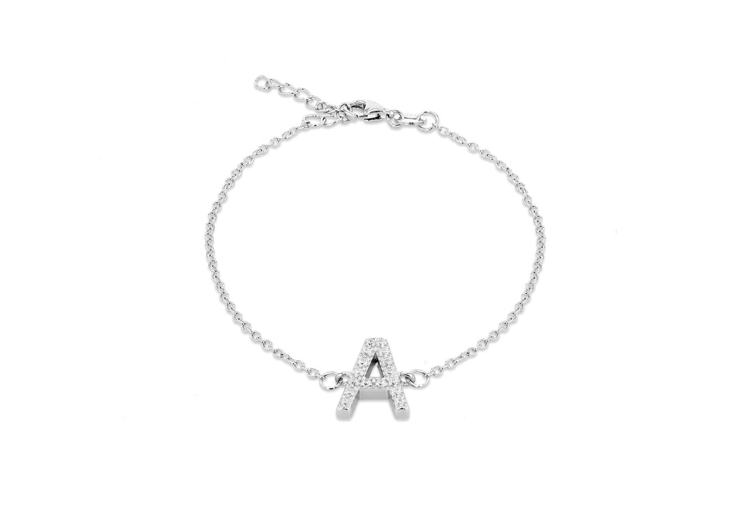 Sterling Silver Rhodium Plated CZ Initial 'A' Bracelet - Product Code - 8.29.2972