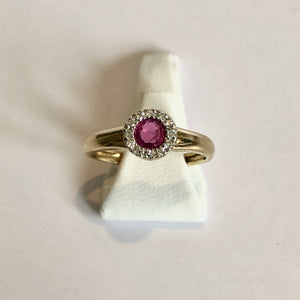 Yellow Gold Hallmarked Ruby & Diamond Ring - Product Code - A175