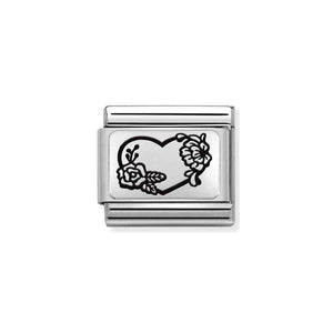 Nomination Silver Heart with Flowers Charm - Product Code - 330111/28